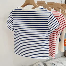 Striped Short Sleeve Women's T-Shirt 2026 Summer New Arrival Cotton Casual Versatile Slim Fit Fashion Tops Color Block Tee