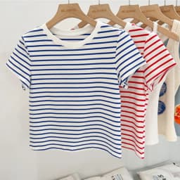 Striped Short Sleeve Women's T-Shirt 2026 Summer New Arrival Cotton Casual Versatile Slim Fit Fashion Tops Color Block Tee