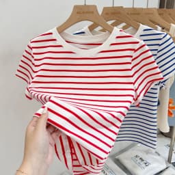 Striped Short Sleeve Women's T-Shirt 2026 Summer New Arrival Cotton Casual Versatile Slim Fit Fashion Tops Color Block Tee