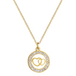 18K Gold Plated Double Ring Love Heart Pendant Necklace For Women Full Zircon Titanium Steel Necklace Lover Couple Gift