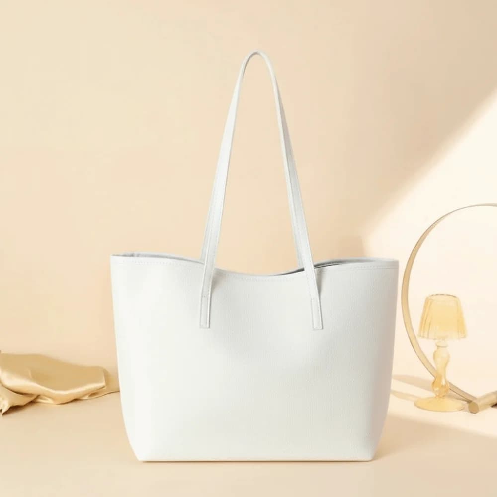 Chic Litchi Texture Tote Bag Snap Button Design Large Capacity Shoulder Bag Crossbody Leather Handbags Women