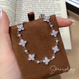 Clover Design Zircon Bracelet 925 Silver Plated Gold Adjustable Chain Luxury Crystal Flower Bracelets for Women Jewelry Gift