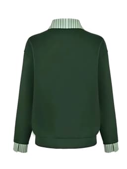 Women's solid-color long-sleeve polo shirt with color-block collar design stylish and casual knitted top for spring and summer