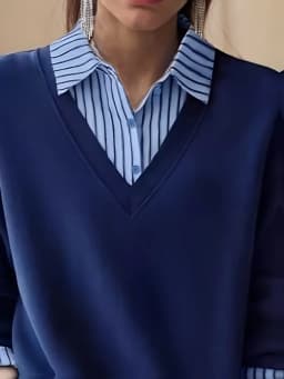 Women's solid-color long-sleeve polo shirt with color-block collar design stylish and casual knitted top for spring and summer