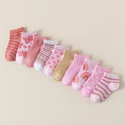 10 pairs with butterflies, love, rainbows, stripes, playful style, fit body shape, daily wear, girls socks.