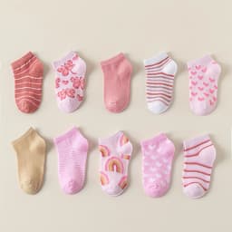 10 pairs with butterflies, love, rainbows, stripes, playful style, fit body shape, daily wear, girls socks.