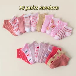10 pairs with butterflies, love, rainbows, stripes, playful style, fit body shape, daily wear, girls socks.