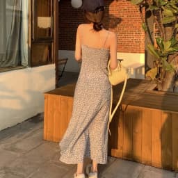 Women Summer Slip Long Dress Lady Floral Blue Slim French Style Dress Female Vintage Vacation Dress
