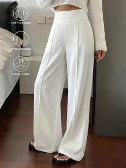 Women Loose Straight Leg Pants Minimalist White Casual Long Pants Slimming Cargo Pants With Stripe Design Standard Size Suitable