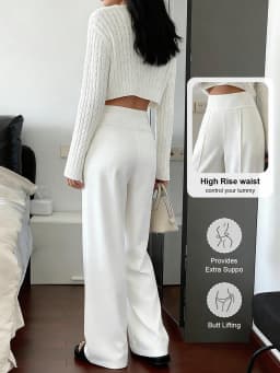 Women Loose Straight Leg Pants Minimalist White Casual Long Pants Slimming Cargo Pants With Stripe Design Standard Size Suitable