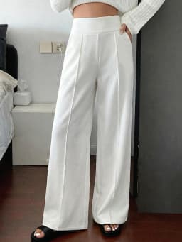 Women Loose Straight Leg Pants Minimalist White Casual Long Pants Slimming Cargo Pants With Stripe Design Standard Size Suitable