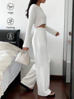 Women Loose Straight Leg Pants Minimalist White Casual Long Pants Slimming Cargo Pants With Stripe Design Standard Size Suitable