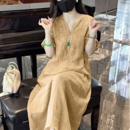 Women's Summer Retro V-Neck Dress Office Lady Fashion New Arrival Trendy Comfortable