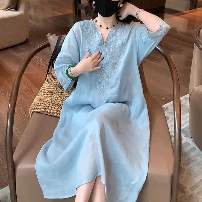 Women's Summer Retro V-Neck Dress Office Lady Fashion New Arrival Trendy Comfortable