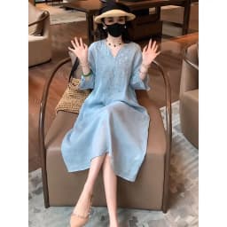 Women's Summer Retro V-Neck Dress Office Lady Fashion New Arrival Trendy Comfortable
