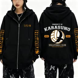 Anime Haikyuu PROPERTY OF KARASUNO VOLLEYBALL CLUB Merch Zipper Hoodie Men Women Cosplay Harajuku Oversized Zip Up Jacket Coat