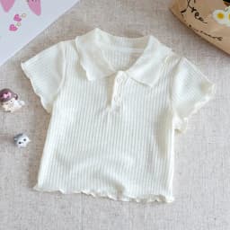 Girls' Short-Sleeve T-Shirt, Summer Korean-Style Sweet Doll Collar Top for Young Girls, Fashionable Base Layer for Toddlers