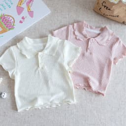 Girls' Short-Sleeve T-Shirt, Summer Korean-Style Sweet Doll Collar Top for Young Girls, Fashionable Base Layer for Toddlers