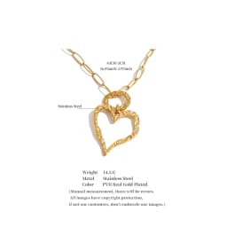 Yhpup Stainless Steel Hollow Heart Love Pendant Necklace 2026 Gold Color PVD Plated Charm Stylish Jewelry Textured Fashion Gift