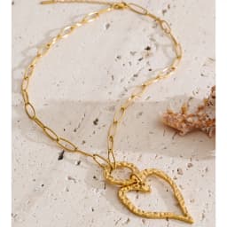 Yhpup Stainless Steel Hollow Heart Love Pendant Necklace 2026 Gold Color PVD Plated Charm Stylish Jewelry Textured Fashion Gift