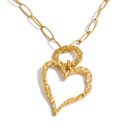 Yhpup Stainless Steel Hollow Heart Love Pendant Necklace 2026 Gold Color PVD Plated Charm Stylish Jewelry Textured Fashion Gift