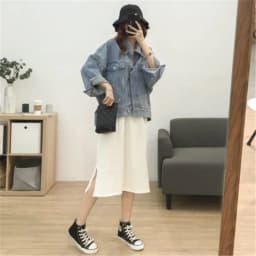 New Korean Short-sleeve Solid Color Side Cut Cotton Maxi Dresses Female Student Loose Basic Round Neck Style Long Dress