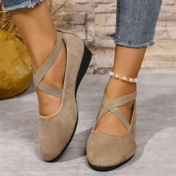 Women's Loafers with Cross-Strap Wedge Heel and Roman Retro Style High-Quality Plus-Size Solid-Color Casual Shoes for Comfort