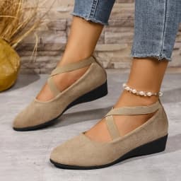 Women's Loafers with Cross-Strap Wedge Heel and Roman Retro Style High-Quality Plus-Size Solid-Color Casual Shoes for Comfort