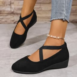 Women's Loafers with Cross-Strap Wedge Heel and Roman Retro Style High-Quality Plus-Size Solid-Color Casual Shoes for Comfort