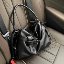 Fashionable Large Capacity Shoulder Bag Black Soft Leather Motorcycle Handbag Tote Bag Women