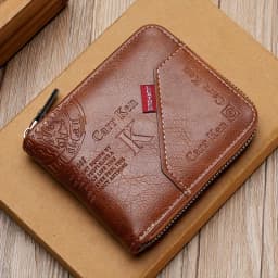 Men's PU Wax Oil Skin Wallet Short Male Card Holder Zipper Around Coin Purse Money Wallet