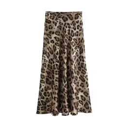HH Women Summer 2026 Casual Loose Leopard Print Skirt Elegant Vintage Satin A-Line Flowy Long Skirt Party Beach Chic Skirts
