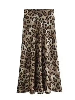 HH Women Summer 2026 Casual Loose Leopard Print Skirt Elegant Vintage Satin A-Line Flowy Long Skirt Party Beach Chic Skirts