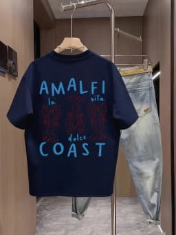 Amalfi Coast Men's T-shirt Lobster Graphic Casual Cotton Short Sleeve Tops Summer Streetwear