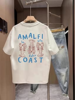 Amalfi Coast Men's T-shirt Lobster Graphic Casual Cotton Short Sleeve Tops Summer Streetwear
