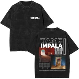 Pop Rock Band Tame Impala Currents Vintage Acid Washed T Shirt Men Women Casual Cotton Oversized Short Sleeve T-shirt Streetwear