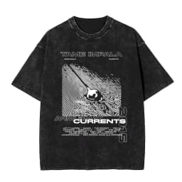 Pop Rock Band Tame Impala Currents Vintage Acid Washed T Shirt Men Women Casual Cotton Oversized Short Sleeve T-shirt Streetwear