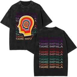 Pop Rock Band Tame Impala Currents Vintage Acid Washed T Shirt Men Women Casual Cotton Oversized Short Sleeve T-shirt Streetwear