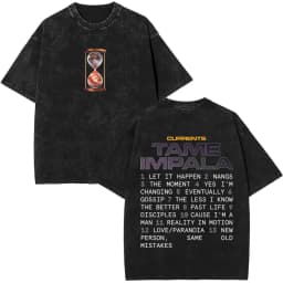Pop Rock Band Tame Impala Currents Vintage Acid Washed T Shirt Men Women Casual Cotton Oversized Short Sleeve T-shirt Streetwear
