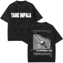 Pop Rock Band Tame Impala Currents Vintage Acid Washed T Shirt Men Women Casual Cotton Oversized Short Sleeve T-shirt Streetwear