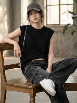 Solid Color Ribbed Cuff Women's Tank Top 2026 Summer Cotton O-Neck Sleeveless Vest Loose Casual Versatile Streetwear Camisole