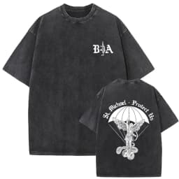 Washed Vintage Brothers in Arms ST Michael Protect Us T-shirt Forward Observations Group T-shirts Men Retro Oversized T Shirts