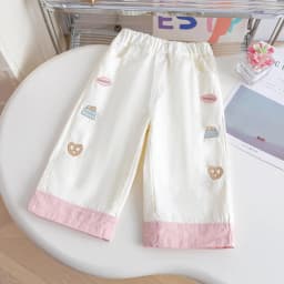 2026 New Spring Korean Style Girls Embroidered Straight Leg Pants Casual Daily Wear Long Trousers For Little Kids
