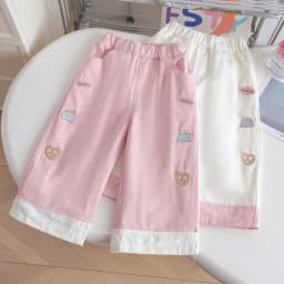 2026 New Spring Korean Style Girls Embroidered Straight Leg Pants Casual Daily Wear Long Trousers For Little Kids