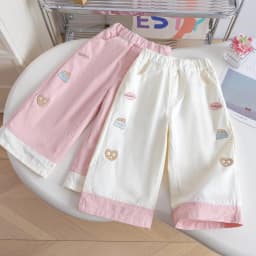 2026 New Spring Korean Style Girls Embroidered Straight Leg Pants Casual Daily Wear Long Trousers For Little Kids