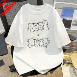 Joke Bear Ninja Cotton T-Shirt Kawaii Japanese Comics Graphic Tee Vintage Classic Summer Harajuku Casual Clothes for Women Men