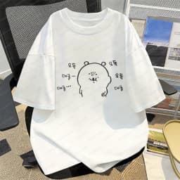 Joke Bear Ninja Cotton T-Shirt Kawaii Japanese Comics Graphic Tee Vintage Classic Summer Harajuku Casual Clothes for Women Men