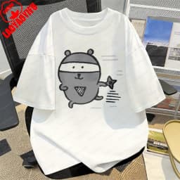 Joke Bear Ninja Cotton T-Shirt Kawaii Japanese Comics Graphic Tee Vintage Classic Summer Harajuku Casual Clothes for Women Men