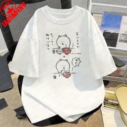 Joke Bear Ninja Cotton T-Shirt Kawaii Japanese Comics Graphic Tee Vintage Classic Summer Harajuku Casual Clothes for Women Men