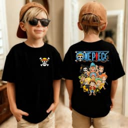 2026 One Piece Japanese Anime Print Boys' Short-Sleeve T-Shirt, Luffy Pattern, Pure Cotton Crew Neck Top, Suitable for Children.